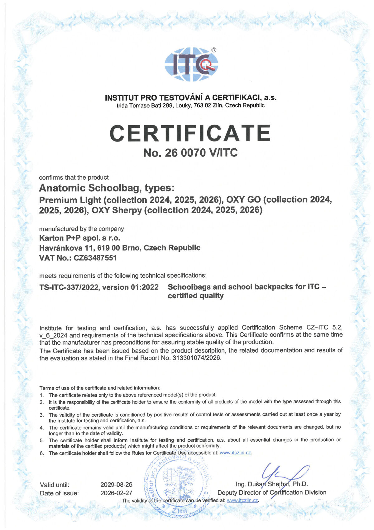 Cseh Minőség tanúsítvány – Oxybag iskolai hátizsákok